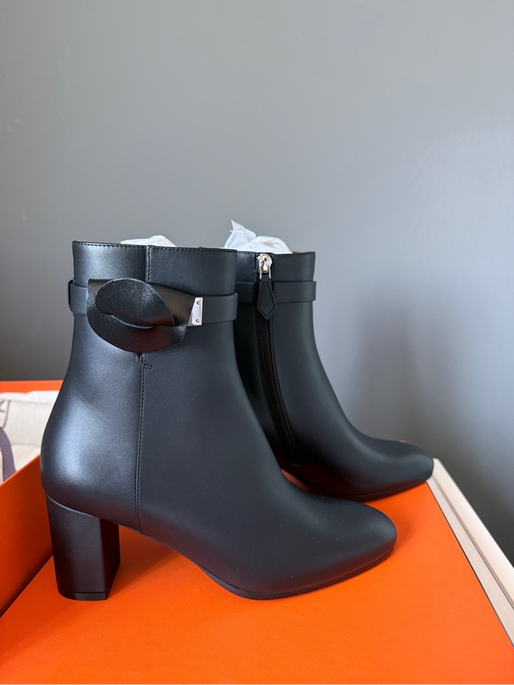 Hermes Saint Germain Black Leather Ankle Boots
